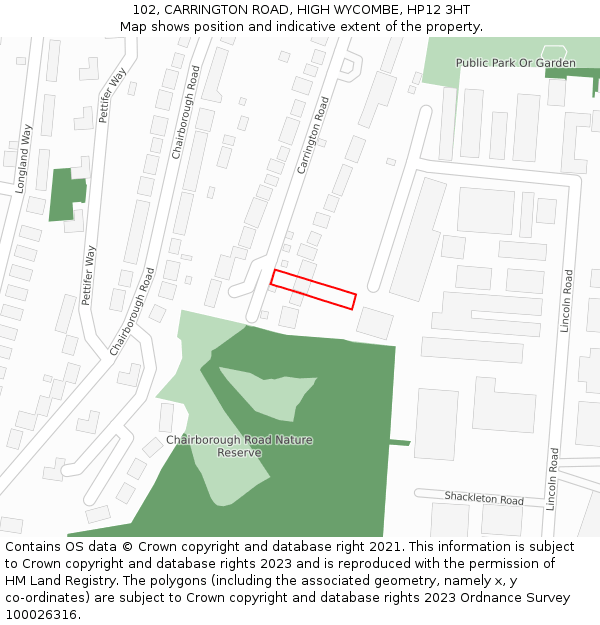 102, CARRINGTON ROAD, HIGH WYCOMBE, HP12 3HT: Location map and indicative extent of plot