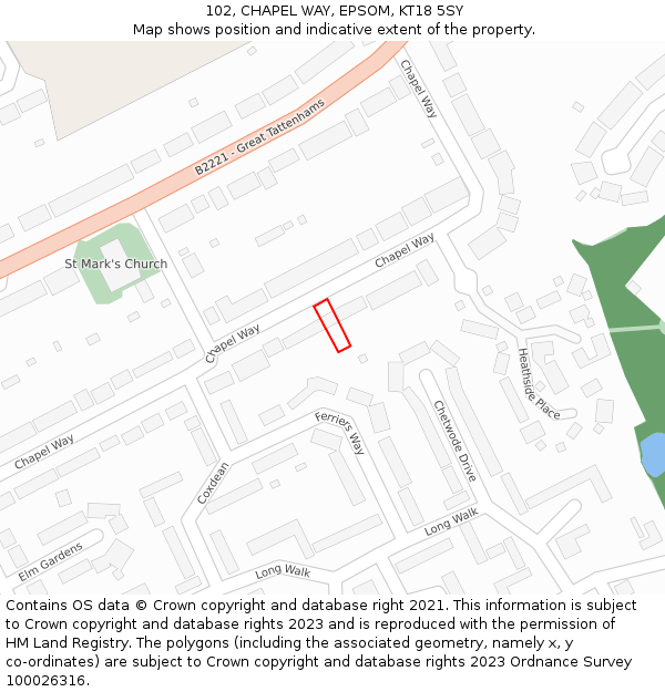 102, CHAPEL WAY, EPSOM, KT18 5SY: Location map and indicative extent of plot