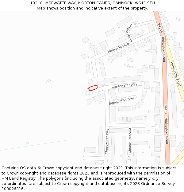 102, CHASEWATER WAY, NORTON CANES, CANNOCK, WS11 9TU: Location map and indicative extent of plot