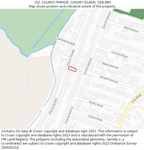 102, CHURCH PARADE, CANVEY ISLAND, SS8 9RH: Location map and indicative extent of plot