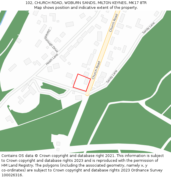 102, CHURCH ROAD, WOBURN SANDS, MILTON KEYNES, MK17 8TR: Location map and indicative extent of plot
