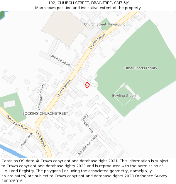 102, CHURCH STREET, BRAINTREE, CM7 5JY: Location map and indicative extent of plot