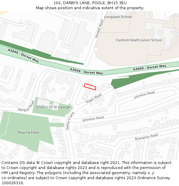 102, DARBYS LANE, POOLE, BH15 3EU: Location map and indicative extent of plot