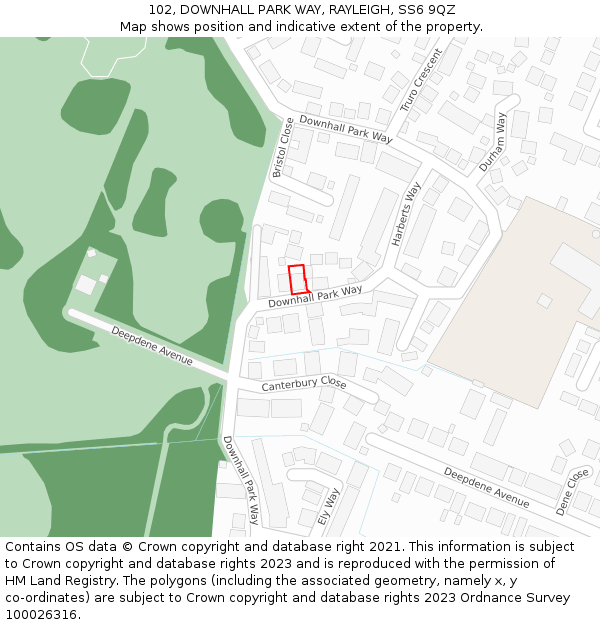102, DOWNHALL PARK WAY, RAYLEIGH, SS6 9QZ: Location map and indicative extent of plot