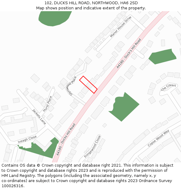 102, DUCKS HILL ROAD, NORTHWOOD, HA6 2SD: Location map and indicative extent of plot