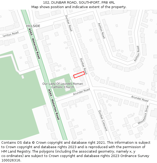 102, DUNBAR ROAD, SOUTHPORT, PR8 4RL: Location map and indicative extent of plot