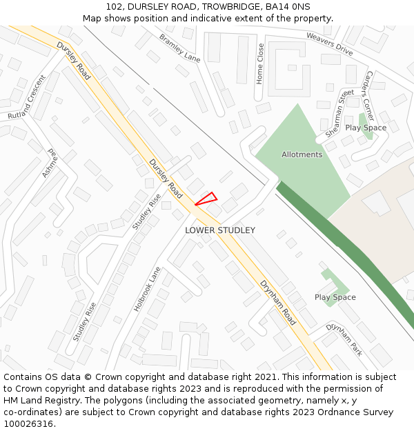 102, DURSLEY ROAD, TROWBRIDGE, BA14 0NS: Location map and indicative extent of plot