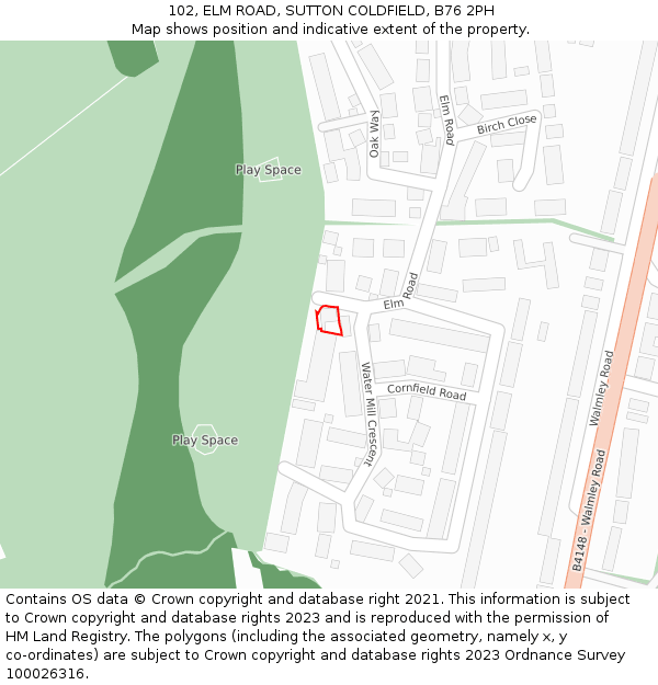 102, ELM ROAD, SUTTON COLDFIELD, B76 2PH: Location map and indicative extent of plot