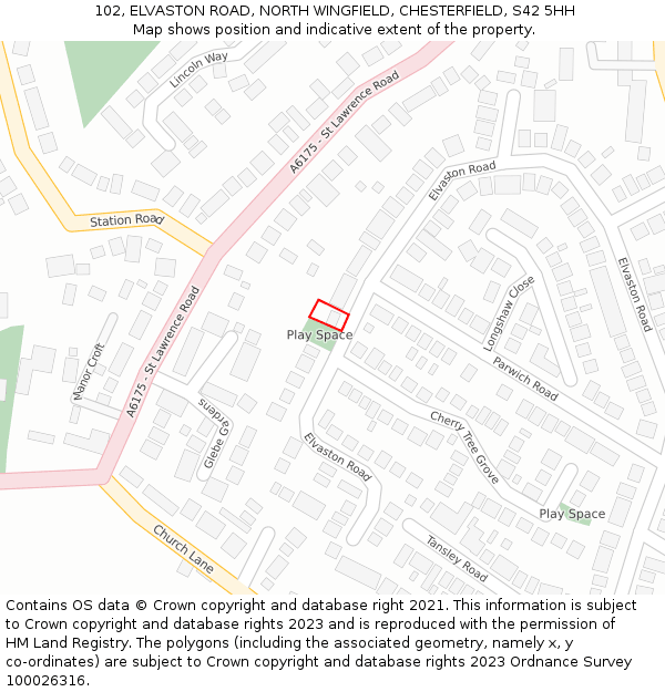 102, ELVASTON ROAD, NORTH WINGFIELD, CHESTERFIELD, S42 5HH: Location map and indicative extent of plot