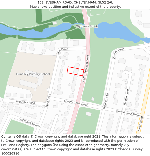 102, EVESHAM ROAD, CHELTENHAM, GL52 2AL: Location map and indicative extent of plot