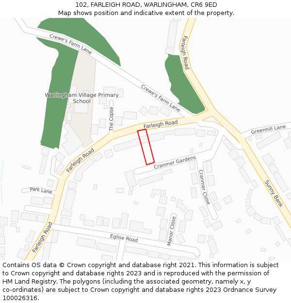 102, FARLEIGH ROAD, WARLINGHAM, CR6 9ED: Location map and indicative extent of plot