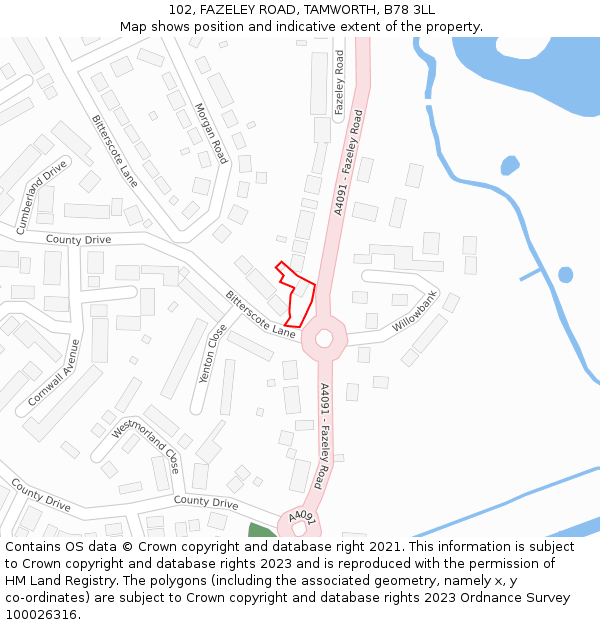 102, FAZELEY ROAD, TAMWORTH, B78 3LL: Location map and indicative extent of plot