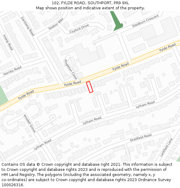 102, FYLDE ROAD, SOUTHPORT, PR9 9XL: Location map and indicative extent of plot