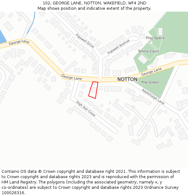 102, GEORGE LANE, NOTTON, WAKEFIELD, WF4 2ND: Location map and indicative extent of plot