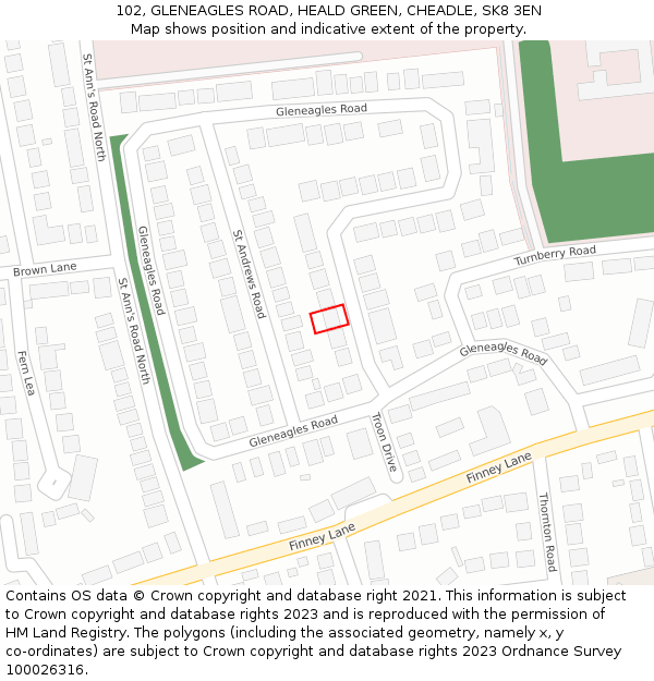 102, GLENEAGLES ROAD, HEALD GREEN, CHEADLE, SK8 3EN: Location map and indicative extent of plot