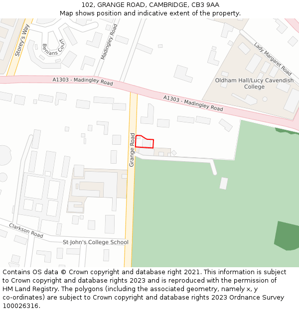 102, GRANGE ROAD, CAMBRIDGE, CB3 9AA: Location map and indicative extent of plot