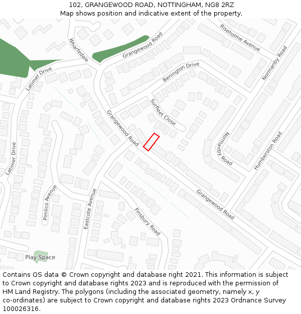 102, GRANGEWOOD ROAD, NOTTINGHAM, NG8 2RZ: Location map and indicative extent of plot