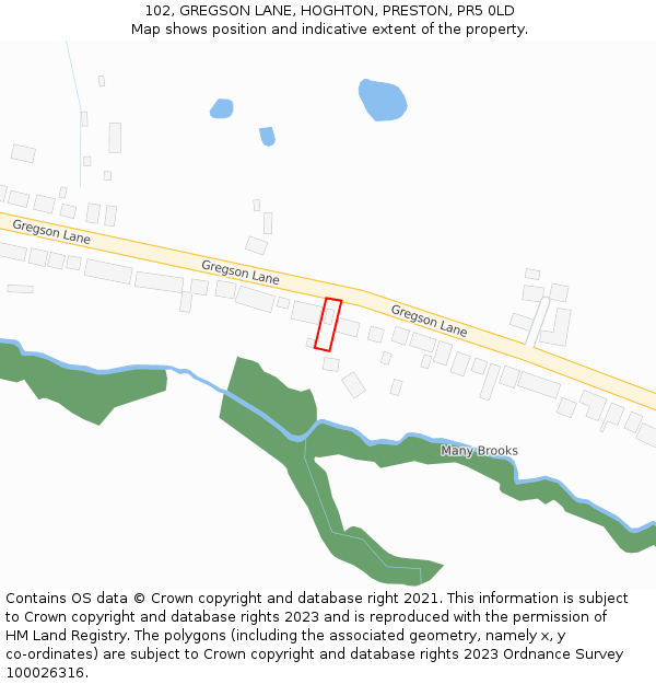 102, GREGSON LANE, HOGHTON, PRESTON, PR5 0LD: Location map and indicative extent of plot