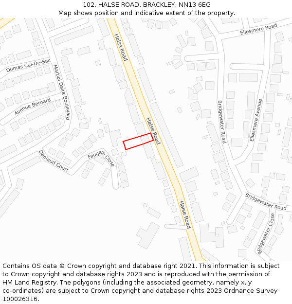 102, HALSE ROAD, BRACKLEY, NN13 6EG: Location map and indicative extent of plot