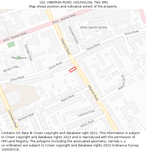 102, HIBERNIA ROAD, HOUNSLOW, TW3 3RN: Location map and indicative extent of plot