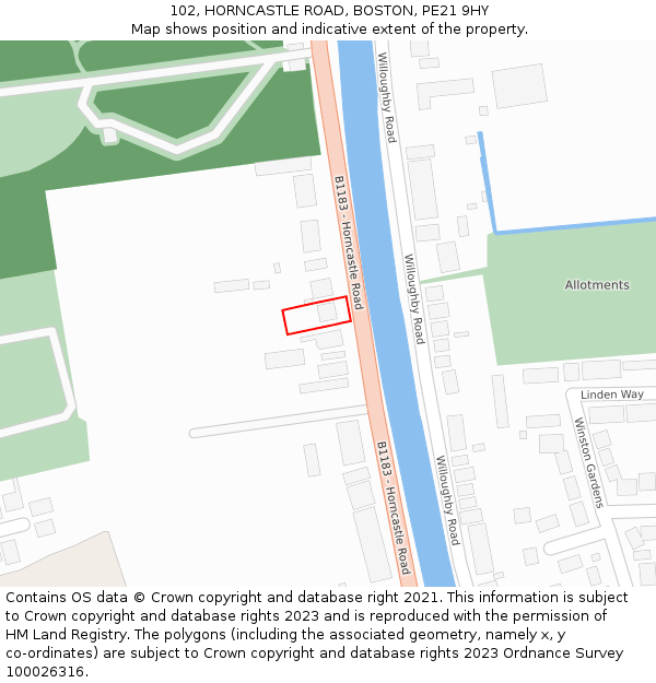 102, HORNCASTLE ROAD, BOSTON, PE21 9HY: Location map and indicative extent of plot