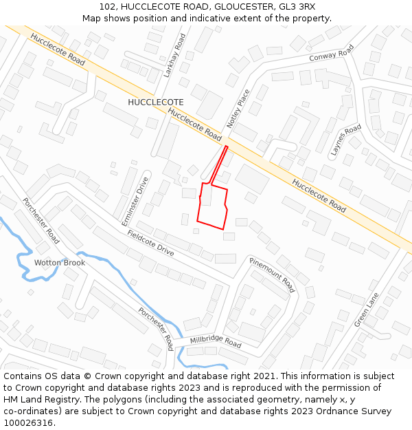 102, HUCCLECOTE ROAD, GLOUCESTER, GL3 3RX: Location map and indicative extent of plot