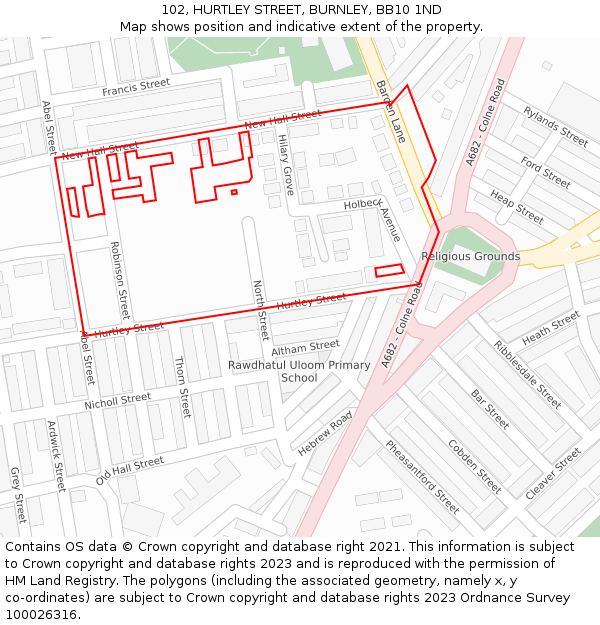 102, HURTLEY STREET, BURNLEY, BB10 1ND: Location map and indicative extent of plot