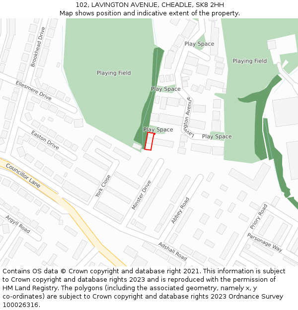 102, LAVINGTON AVENUE, CHEADLE, SK8 2HH: Location map and indicative extent of plot
