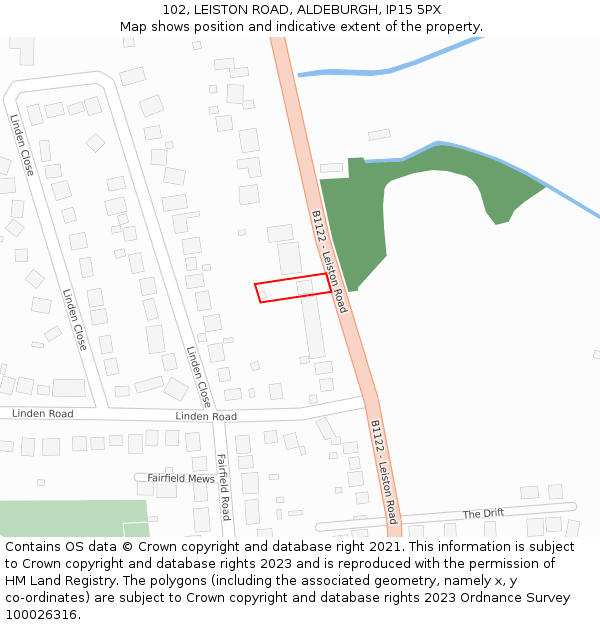 102, LEISTON ROAD, ALDEBURGH, IP15 5PX: Location map and indicative extent of plot