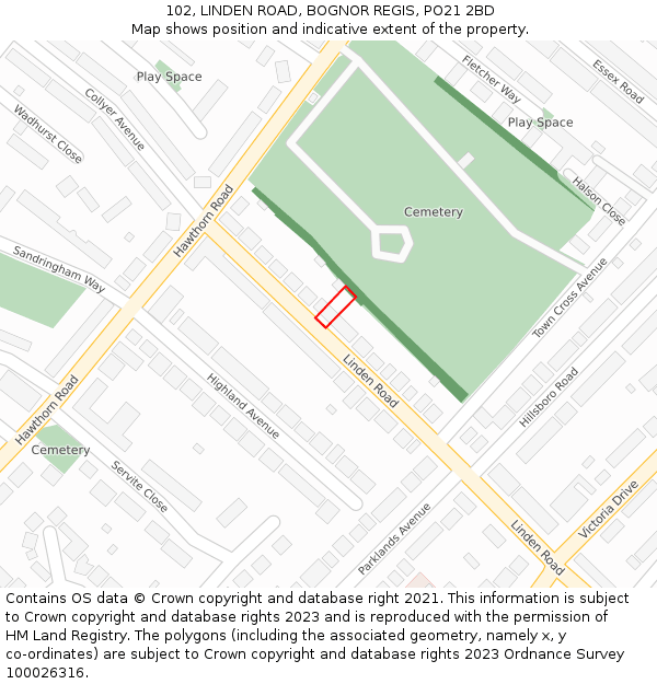 102, LINDEN ROAD, BOGNOR REGIS, PO21 2BD: Location map and indicative extent of plot