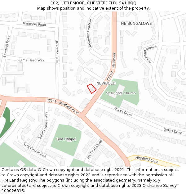 102, LITTLEMOOR, CHESTERFIELD, S41 8QQ: Location map and indicative extent of plot