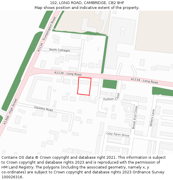 102, LONG ROAD, CAMBRIDGE, CB2 8HF: Location map and indicative extent of plot