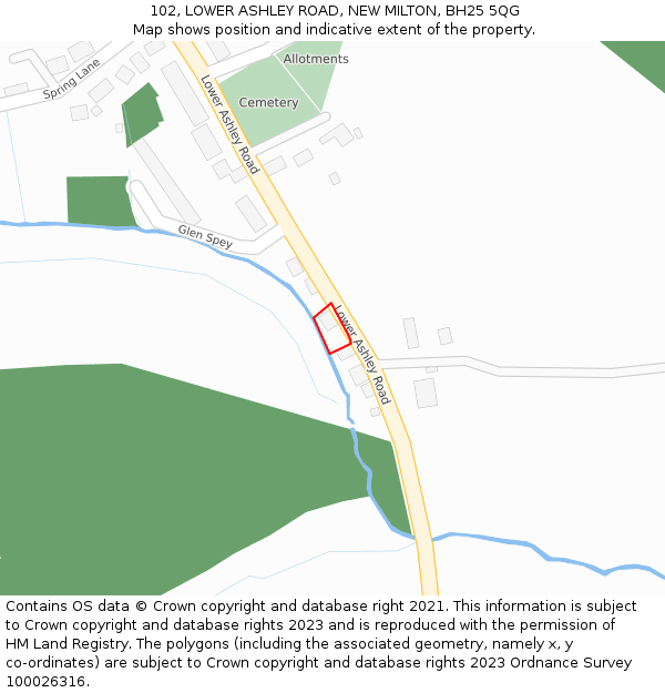 102, LOWER ASHLEY ROAD, NEW MILTON, BH25 5QG: Location map and indicative extent of plot