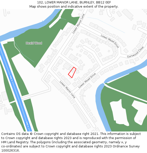 102, LOWER MANOR LANE, BURNLEY, BB12 0EF: Location map and indicative extent of plot