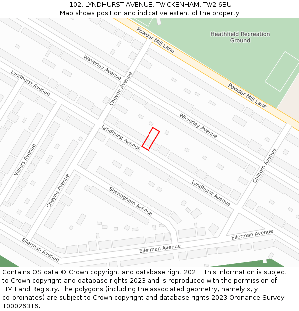 102, LYNDHURST AVENUE, TWICKENHAM, TW2 6BU: Location map and indicative extent of plot