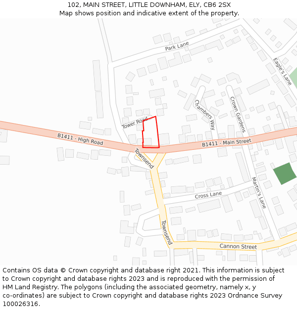 102, MAIN STREET, LITTLE DOWNHAM, ELY, CB6 2SX: Location map and indicative extent of plot