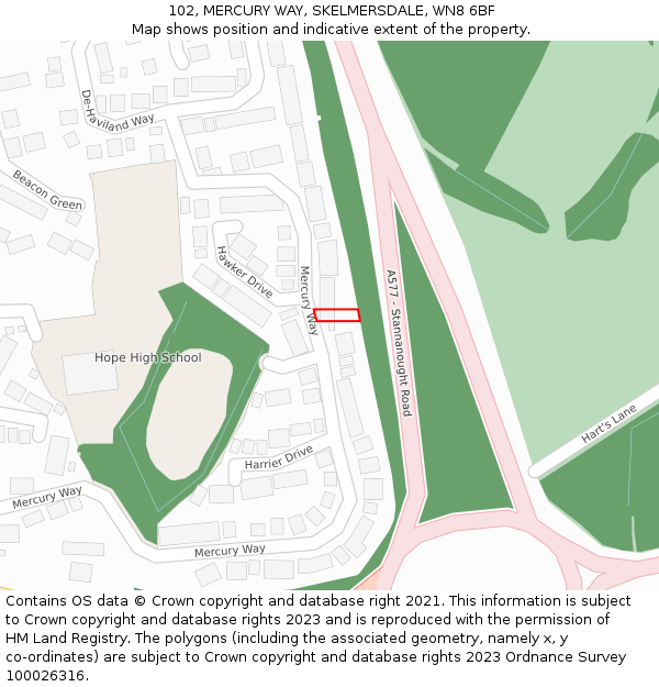 102, MERCURY WAY, SKELMERSDALE, WN8 6BF: Location map and indicative extent of plot