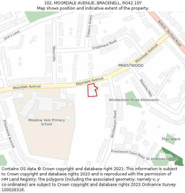 102, MOORDALE AVENUE, BRACKNELL, RG42 1SY: Location map and indicative extent of plot