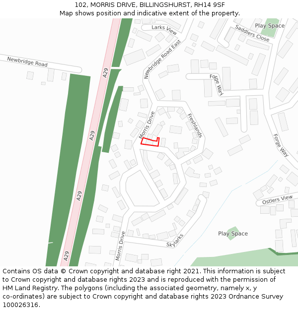 102, MORRIS DRIVE, BILLINGSHURST, RH14 9SF: Location map and indicative extent of plot