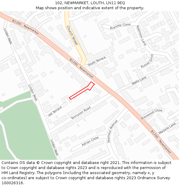 102, NEWMARKET, LOUTH, LN11 9EQ: Location map and indicative extent of plot