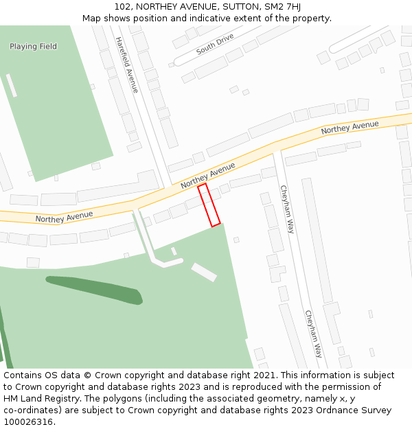 102, NORTHEY AVENUE, SUTTON, SM2 7HJ: Location map and indicative extent of plot