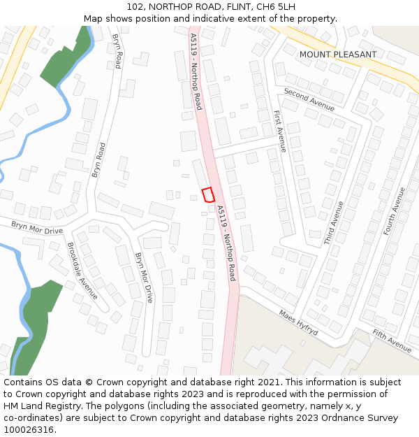 102, NORTHOP ROAD, FLINT, CH6 5LH: Location map and indicative extent of plot