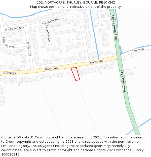 102, NORTHORPE, THURLBY, BOURNE, PE10 0HZ: Location map and indicative extent of plot