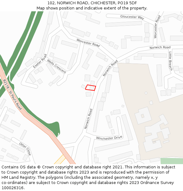 102, NORWICH ROAD, CHICHESTER, PO19 5DF: Location map and indicative extent of plot