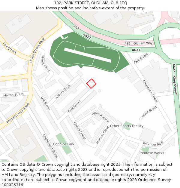 102, PARK STREET, OLDHAM, OL8 1EQ: Location map and indicative extent of plot