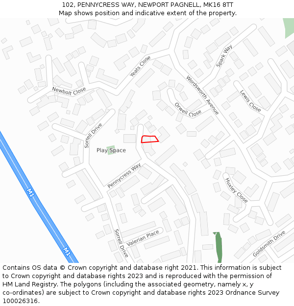 102, PENNYCRESS WAY, NEWPORT PAGNELL, MK16 8TT: Location map and indicative extent of plot