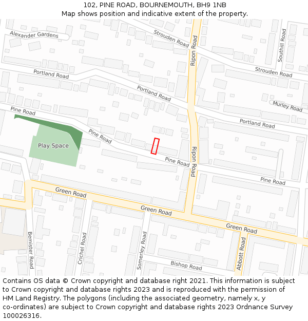 102, PINE ROAD, BOURNEMOUTH, BH9 1NB: Location map and indicative extent of plot