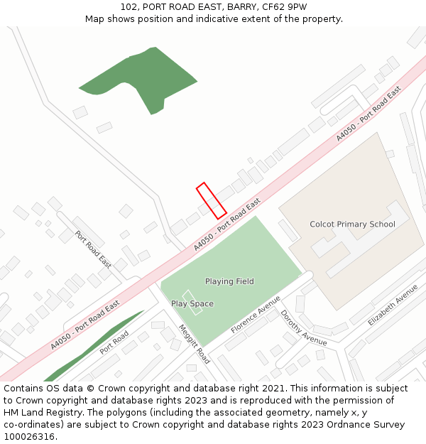 102, PORT ROAD EAST, BARRY, CF62 9PW: Location map and indicative extent of plot