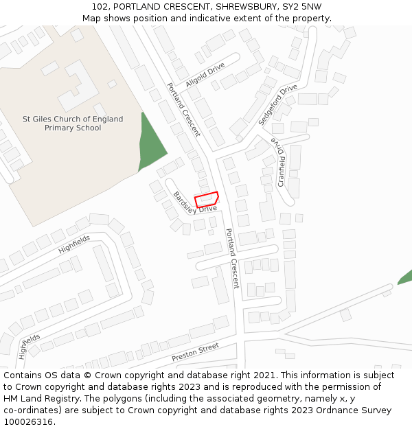 102, PORTLAND CRESCENT, SHREWSBURY, SY2 5NW: Location map and indicative extent of plot