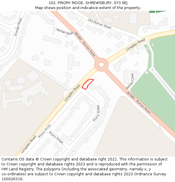 102, PRIORY RIDGE, SHREWSBURY, SY3 9EJ: Location map and indicative extent of plot